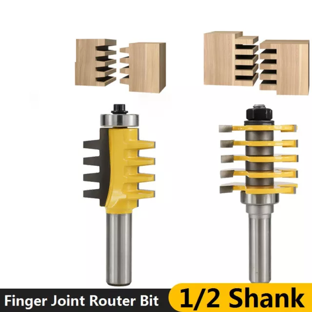 Wood Finger Joint Router Bit 2/3 Teeth Adjustable 1/4'' 8mm 1/2'' Shank Cutter