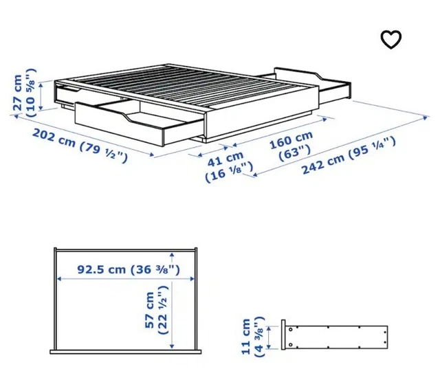 IKEA MANDAL EURO King Size Bed (Memory Foam Mattress Included) £35.00