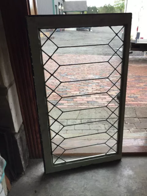 Sg 1412 Antique Geometric Transom Window Leaded Glass 23.25 X 40.5