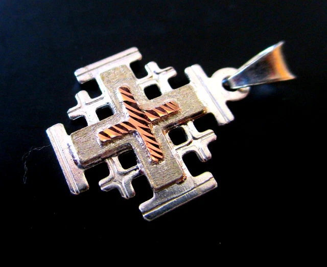 Grande Croix Pendentif Orthodoxe En Argent Sterling 925 Et Or - Bijou Religieux De Jérusalem - Neuf Avec étiquettes