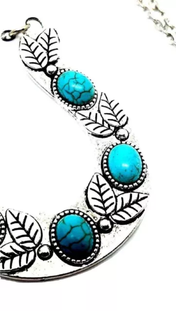 Turquoise Horseshoe Pendant Necklace Chain Boho Bohemian Statement Large Pendant 3