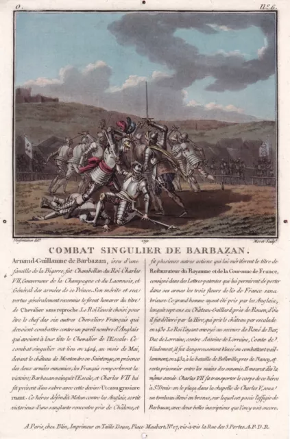 Gravure XVIII Arnault Guilhem De Barbazan Combat  Barbazan L'Escale 1791 3