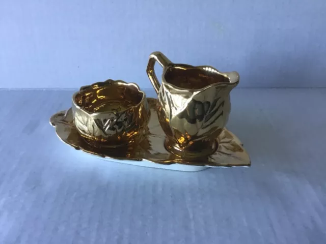 Royal Winton Grimwades  “Golden Age” Creamer Sugar Set  Leaf Pattern England
