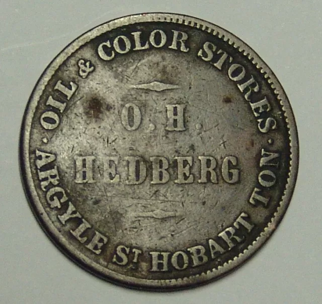 Tasmania 1850s halfpenny, HEDBERG, O.H. 28mm, Renniks 204, Fine.