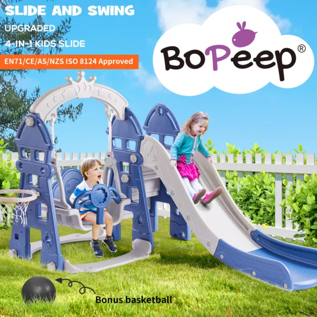 Bopeep Kids Slide Swing Basketball Ring Hoop Activity Center Toddlers Play Set