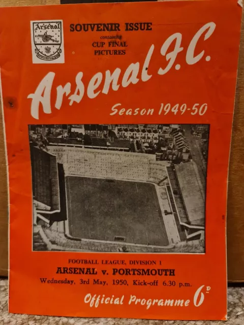 Arsenal Match Day Programme Portsmouth 1949-1950 Division One FA Cup Winners