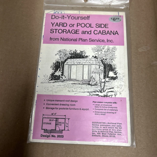 Cabaña de almacenamiento lateral piscina yarda diseño hágalo usted mismo B2023 servicio de plan nacional