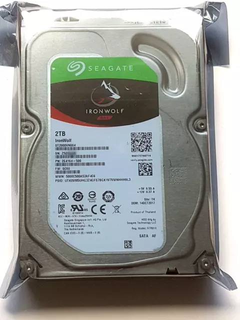 2 TB SATA Seagate Ironwolf Nas HDD ST2000VN004 5900rpm 64MB 3,5 " Hard Drive Neu