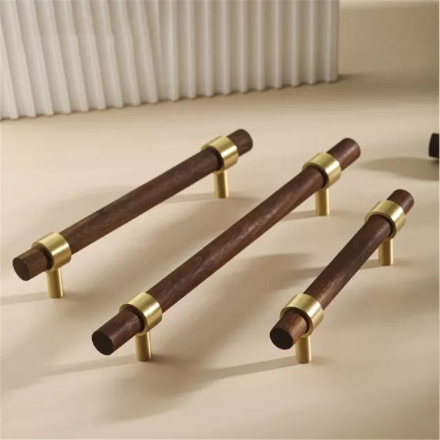 Brass&Walnut Wood Drawer Pull Knobs Kitchen Handle Cabinet Pulls Cupboard Handle