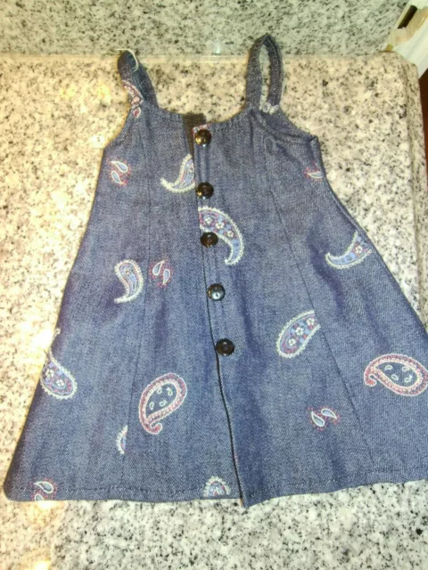 American Girl Denim Blue Jean Jumper Dress Buttons Paisley Design Cute