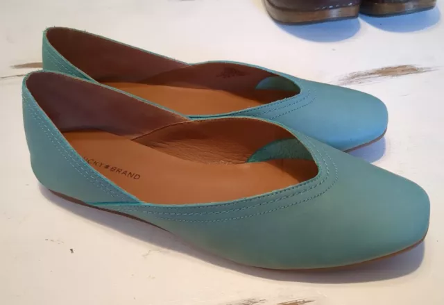 Lucky Brand Alba Ballet Flats Leather Robin Egg Blue 10M Womens Shoes Turquoise