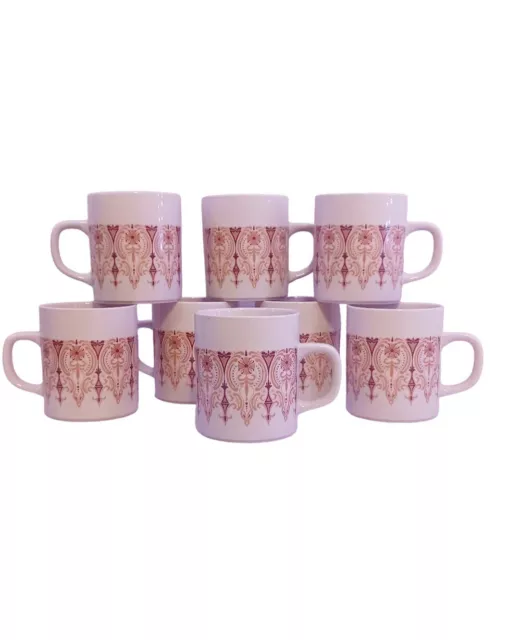 8 Vintage Marco Polo Coffee/Tea Cups/Mugs Bohemian Design Gold/Maroon