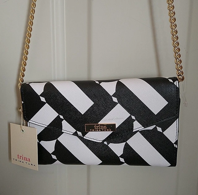 Trina Turk Black And White Geometric Phone Wallet Shoulder Bag