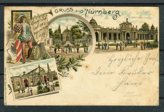 Litho Gruss aus Nürnberg Bayer. Landes-Ausstellung 1896 - 03084
