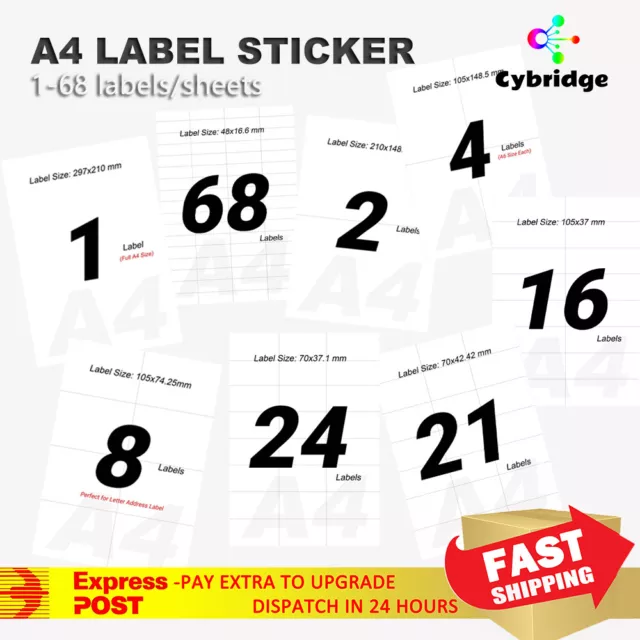 2000/100/10 Sheets A4 Labels Self Adhesive Inkjet Laser Printer Address Label