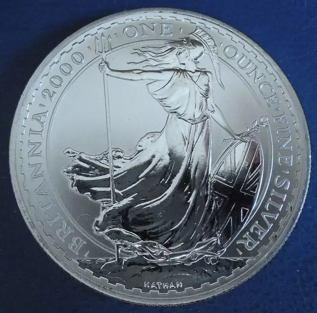 2000 Two Pound Royal Mint Britannia, 1 troy ounce silver, cap, certificate - unc