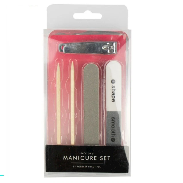 SET 5pz MANICURE PEDICURE LIMA BASTONCINI CURA UNGHIE TAGLIAUNGHIE DA VIAGGIO