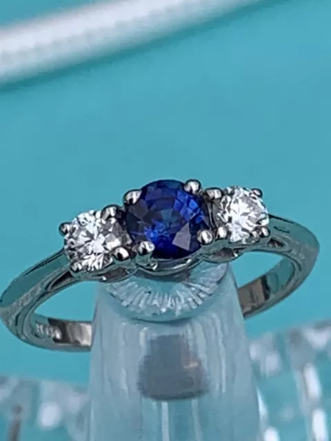 Tiffany & Co Platinum Sapphire Diamond 3 Stone Ring .81 TCW Tiffany Valuation 2