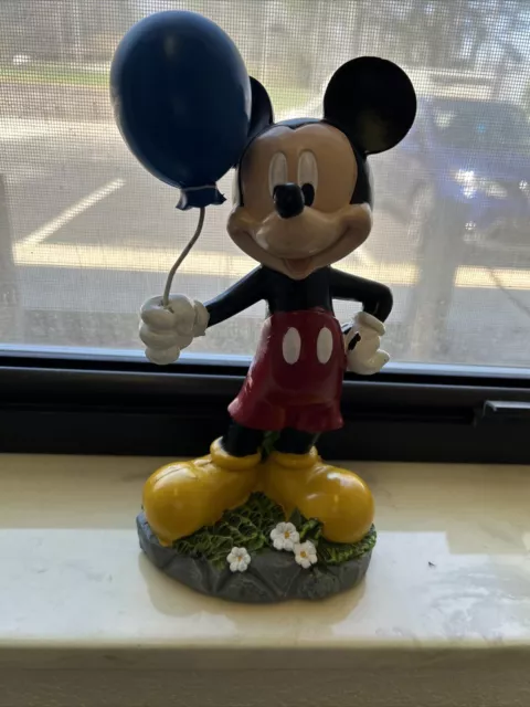 8" Disney Mickey Mouse Garden Statue Resin Holding Blue Balloon Figure Figurine