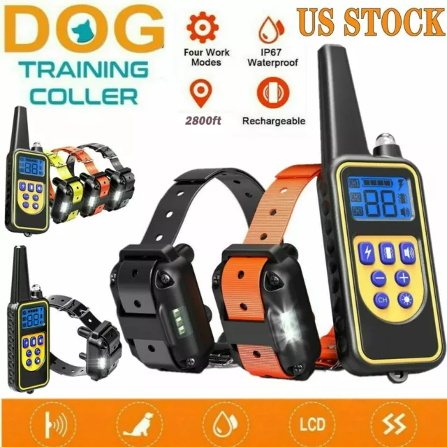 2800 FT Dog Training Collar Rechargeable Remote Shock PET Waterproof Trainer USA 2