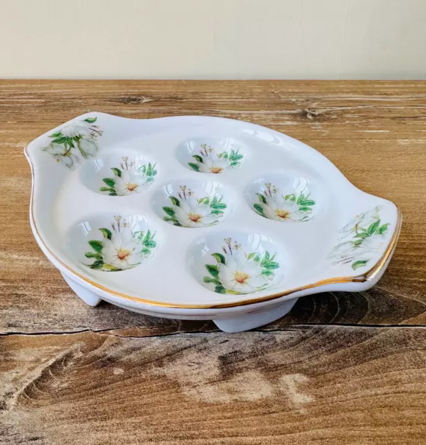 Vintage porcelain snail plate with 6 holes, Ceramic escargot dish, Floral dishes