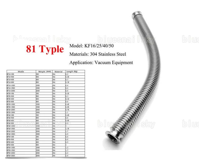 ISO-KF Bellows Hose - 304 Stainless Steel Vacuum Flex Coupling, 300-3000mm