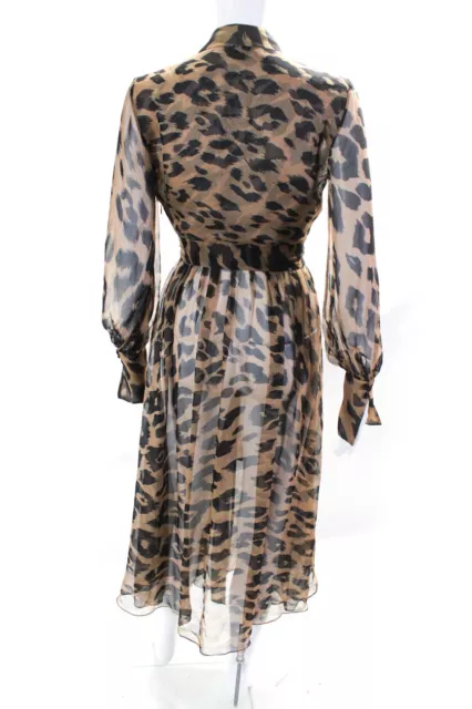Oscar de la Renta Womens Silk Animal Print V Neck A Line Dress  Brown Size 0 3