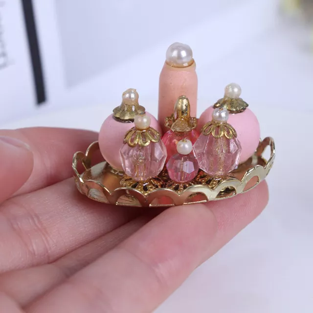 1:12 Dollhouse Miniature Pink Perfume Tray Model Dolls House Bedroom Bat`EW