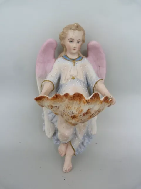 grand bénitier ancien biscuit  ange angelot XIXé