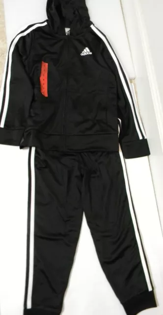 Adidas Little Boys Zip Up Front Tricot Black 2 pc Jacket Pants Set Youth Size 6
