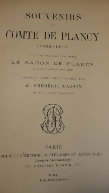 PLANCYSouvenirs du comte de Plancy (1798-1816) 2