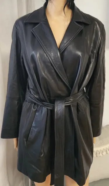 Ellen Tracy Genuine Leather Black Jacket /Coat SZ S