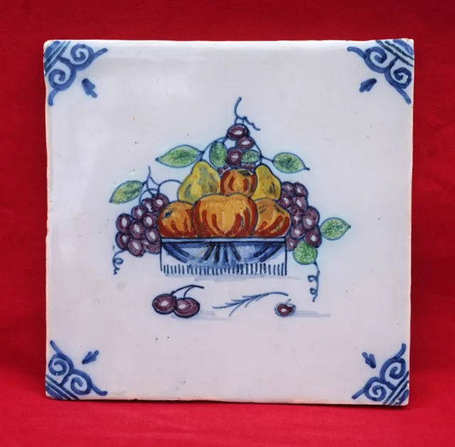 DESVRES FOURMAINTRAUX Freres French Hand Painted Faience Tile Fruit Basket 1880'