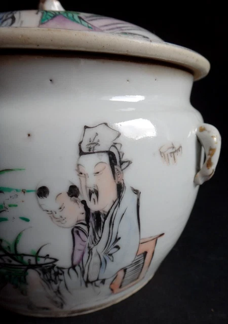 Ancien pot couvert chinois porcelaine canton Old chinese vase mark  bowl XIX 6