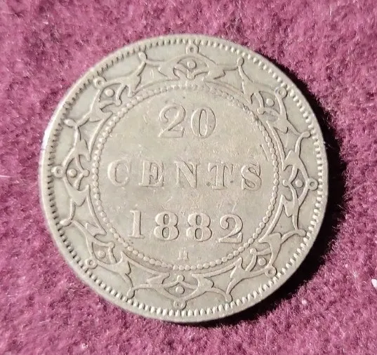 1882-H Newfoundland Canada 20 cents silver  - Solid VF   stk#k847