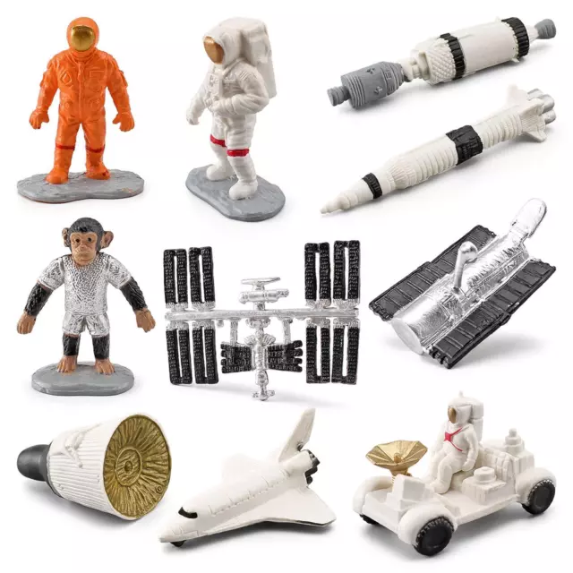 10x Astronaut Figurine Statue 2 Astronauts 1 Space Chimp 6 Space Craft Doll