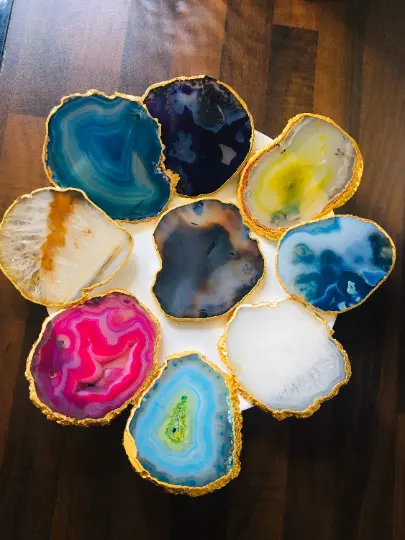 Natural Agate Coasters ,Luxury Coasters,agate coaster slice, Gold Agate Coasters