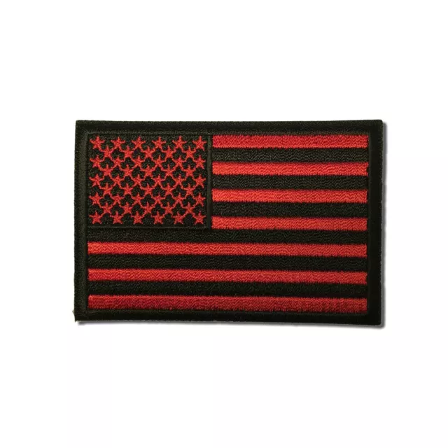 Embroidered 3" American US Flag Red & Black Sew or Iron on Patch Biker Patch