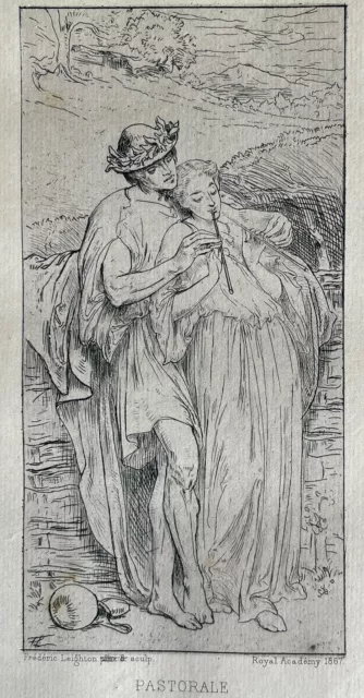 Leighton Gravure Eau Forte Etching Portrait De Couple Amoureux Pastorale 1867