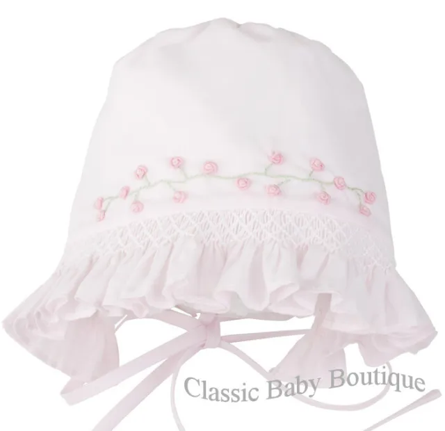 NWT Feltman Brothers Pink Smocked Newborn Baby Bonnet Girls Boutique 0 3 M