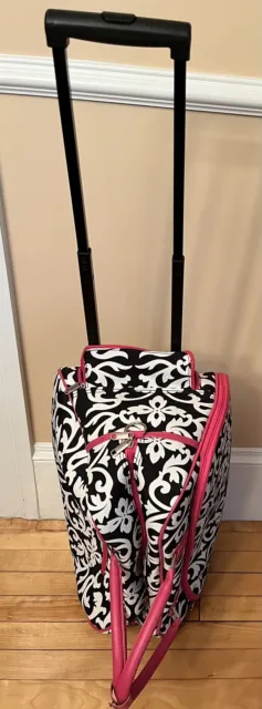 Rolling Wheeled Duffle Trolley Bag Tote Carry On Luggage Pink Black & White