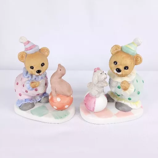 Vintage Homco Clown Bears Seal And Dog Figurines Set Of 2 Polka Dot Circus 8881