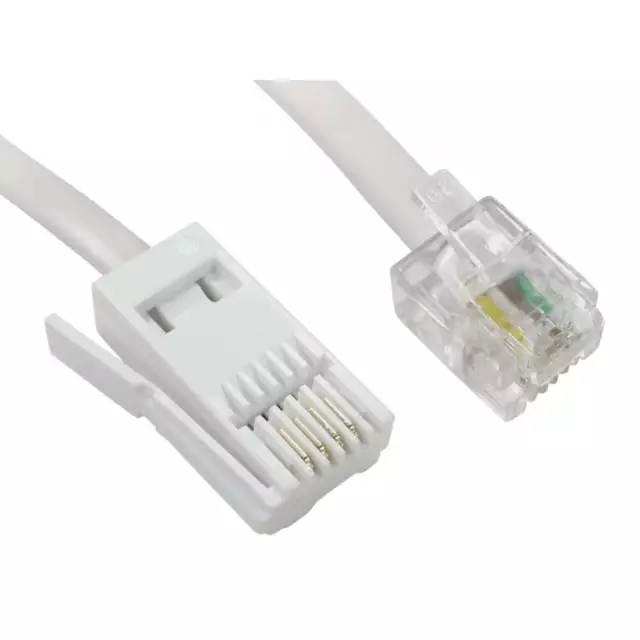 Dial-up Modem Cable / Internet Lead, RJ11 plug to BT plug (into phone socket)