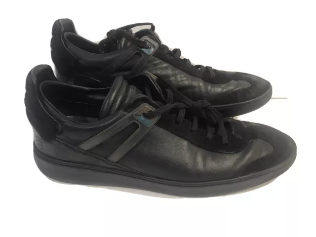 100% AUTHENTIC LOUIS VUITTON BLACK LEATHER & DENIM MENS SNEAKERS. Marked  Size 8