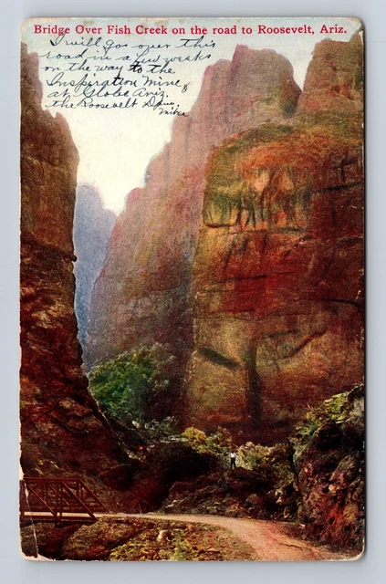 Roosevelt AZ- Arizona, Bridge Over Fish Creek, Antique, Vintage c1913 Postcard