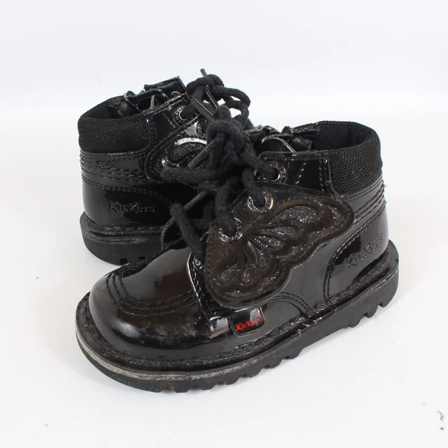 Kickers Boots Infant Girls UK6 28 Black Patent Leather Butterfly Kick Hi Faeries