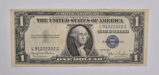 1935-D $1 United States Silver Certificate Blue Seal Fancy Serial Number *5433