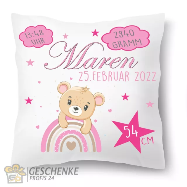 Geburtskissen Personalisiert mit Namen Kissen zur Geburt, Babygeschenk, Teddy