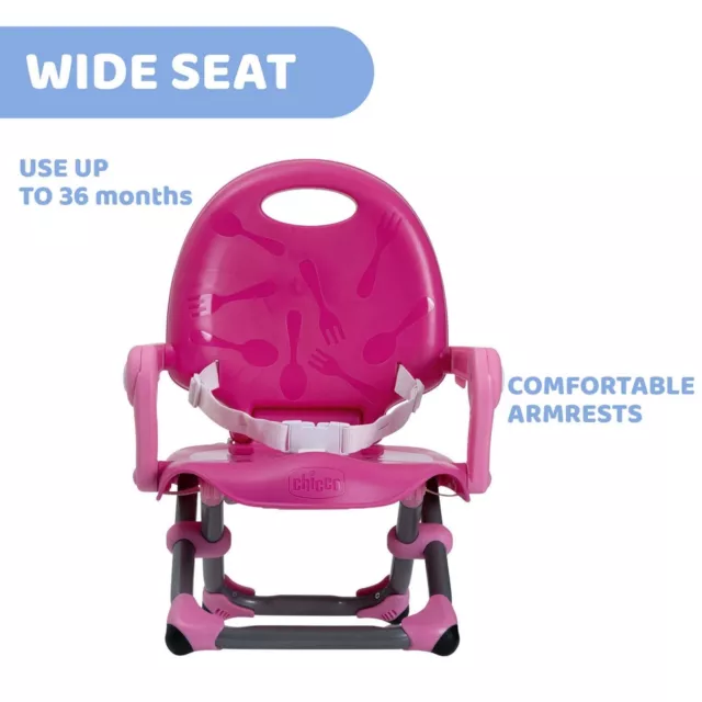 Chicco Pocket Snack Portable Highchair Booster Seat - Bright Pink 3