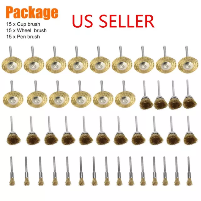 45Pcs Brass Wire Wheel Cup Pen Brush Mix Set For Dremel Rotary Tool Die Grinder